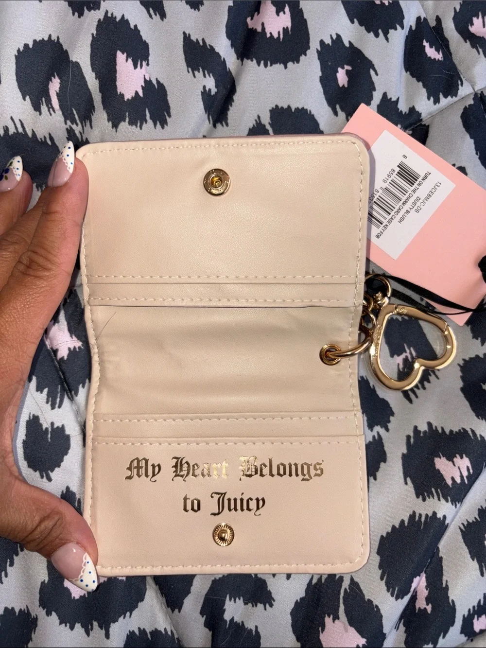 Juicy Couture Pink Wallet Cardholder with Gold Heart Keyring and Charms